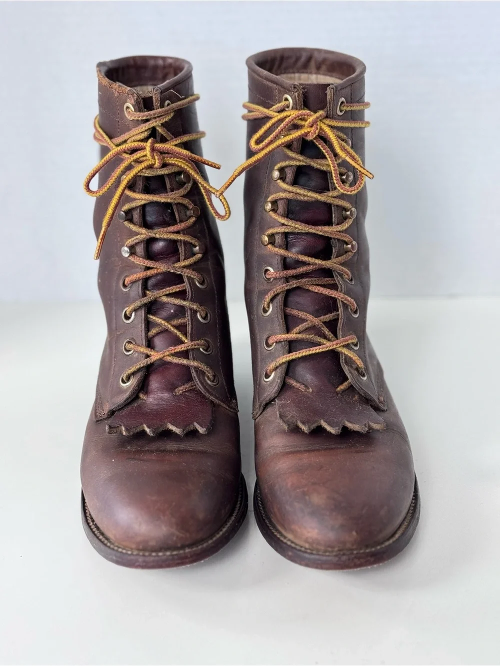 Justin Brown Leather Granny Lace up Kiltie Roper Western Cowgirl Boots Women 6.5